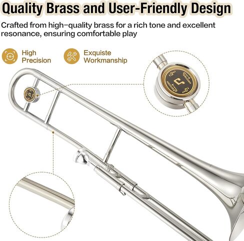 Bb Alto Trombone for Beginners and Students – Nickel-Plated Brass Instrument with Case, Mouthpiece, Gloves, Cleaning Cloth – Accurate Tone, Strong Projection – Perfect for School Band in Saudi Arabia
