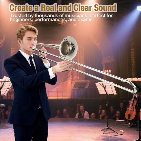 Bb Alto Trombone for Beginners and Students – Nickel-Plated Brass Instrument with Case, Mouthpiece, Gloves, Cleaning Cloth – Accurate Tone, Strong Projection – Perfect for School Band in Saudi Arabia