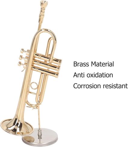 Miniature Trombone, Brass Lifelike Mini Musical Instrument Decor, with Stand, for Home Decoration Music Room Gift in Saudi Arabia