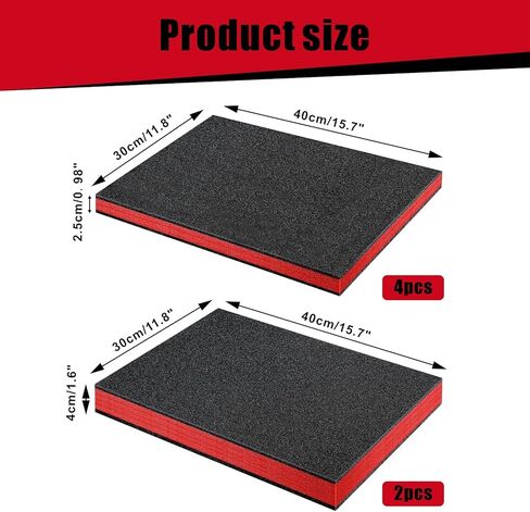 6 Pack Tool Box Foam Inserts, 2 Sizes Polyethylene Foam Sheets for Tool Cases Professional Shadow Insert & Kaizen Organizer, Toolbox Liner for Hard Case Storage (4pcs 16"x12"x1" & 2pcs 16"x12"x1.6") in Kuwait
