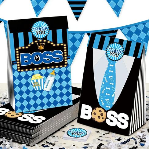 Boss Party Favor Boxes ، 24 PCS Blue ، Boy Gift Goodie Boxes ، Candy Treat Boxes ، 1st 2nd Decortations ، Supplies Party in Kuwait