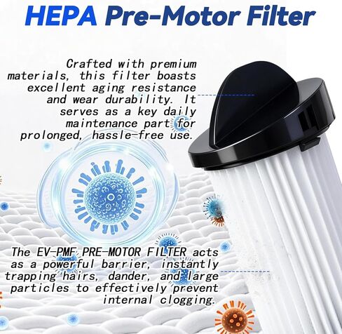 6 عبوات من فلتر HEPA قبل المحرك مع فرشتين - متوافق مع سلسلة Eye-Vac Home وPro وPet وAir وPlus، ومتوافق أيضًا مع مكنسة NeoVac Elite الثابتة بدون لمس، ويحل محل EV-PMF in Kuwait