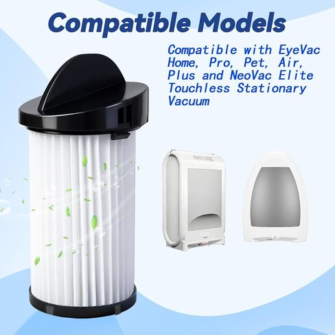 6 عبوات من فلتر HEPA قبل المحرك مع فرشتين - متوافق مع سلسلة Eye-Vac Home وPro وPet وAir وPlus، ومتوافق أيضًا مع مكنسة NeoVac Elite الثابتة بدون لمس، ويحل محل EV-PMF in Kuwait