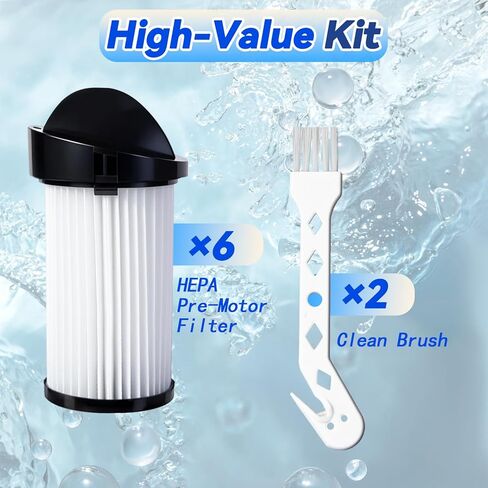 6 عبوات من فلتر HEPA قبل المحرك مع فرشتين - متوافق مع سلسلة Eye-Vac Home وPro وPet وAir وPlus، ومتوافق أيضًا مع مكنسة NeoVac Elite الثابتة بدون لمس، ويحل محل EV-PMF in Kuwait