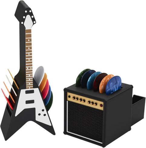 Guitar Picks Holder Box, Pick Display Holder, Amp Speaker Styled Pick Holder and V-Shaped Guitar Pick Holder, Pick Storage Box Set for Guitar Players and Music Enthusiasts in Saudi Arabia