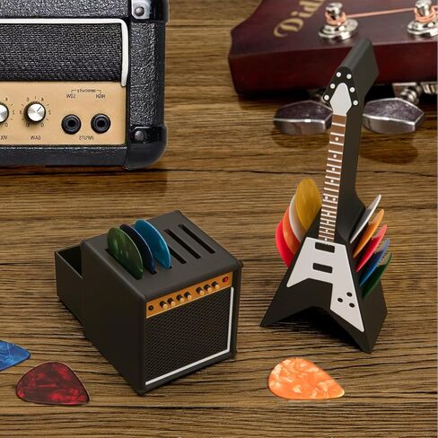 Guitar Picks Holder Box, Pick Display Holder, Amp Speaker Styled Pick Holder and V-Shaped Guitar Pick Holder, Pick Storage Box Set for Guitar Players and Music Enthusiasts in Saudi Arabia
