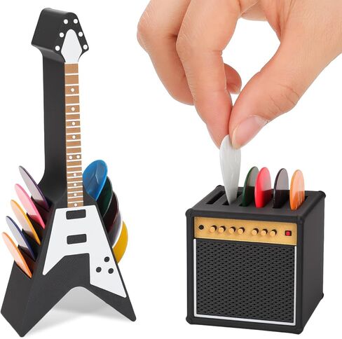 Guitar Picks Holder Box, Pick Display Holder, Amp Speaker Styled Pick Holder and V-Shaped Guitar Pick Holder, Pick Storage Box Set for Guitar Players and Music Enthusiasts in Saudi Arabia