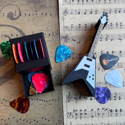 Guitar Picks Holder Box, Pick Display Holder, Amp Speaker Styled Pick Holder and V-Shaped Guitar Pick Holder, Pick Storage Box Set for Guitar Players and Music Enthusiasts in Saudi Arabia