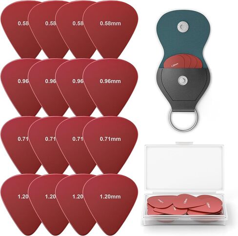 New bee 16pcs Nylon Guitar Picks with Storage Box & Holder, Matte Non-Slip Plectrums for Acoustic Guitar, Variety Pack with 4 Thicknesses for Enhanced Grip & Warm Tone in Kuwait