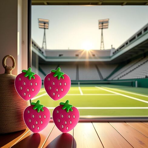 4Pcs Pink Strawberry Tennis Racket Vibration Dampener Soft Silicon Racket Dampener Cartoon Shape Tennis Racquet Shock Absorbers Tennis Racket for Racquetball Vibration Dampeners in Kuwait