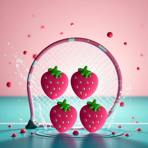 4Pcs Pink Strawberry Tennis Racket Vibration Dampener Soft Silicon Racket Dampener Cartoon Shape Tennis Racquet Shock Absorbers Tennis Racket for Racquetball Vibration Dampeners in Kuwait