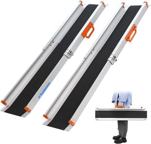 Ruedamann 5FT x 8.3" Adjustable Wheelchair Ramp with Handle, Telescoping Portable Wheelchair Ramp for Home Steps, 600lbs Capacity, Non-Skid Surface Wheel Chair Scooter Ramp for Doorway, Stairs 2Pcs in Kuwait