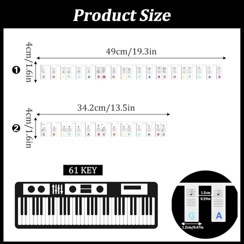 Removable Piano Keyboard Note Labels, 61 Key Full Size Silicone Piano Keyboard Labels for Beginners, Colourful Pianos Key Music Notes Letter Label Reusable with Box(Rainbow) in Saudi Arabia