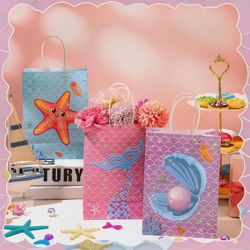 Outus 24 PCS حفلة عيد ميلاد Mermaid الأكياس الأكياس Mermaid Goy Goodie علاج الحلوى تحت حزم غلاف هدايا البحر للأطفال إمدادات حفلة استحمام الطفل الأميرة in Saudi Arabia