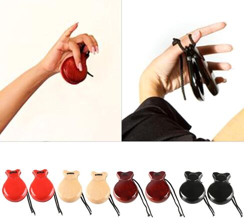 2 قطعة صنجات الفلامنكو التقليدية صنجات إسبانية مع سلسلة خشبية أداة موسيقية قرع يدوية للمبتدئين، 8.8*6.5 سم in Kuwait