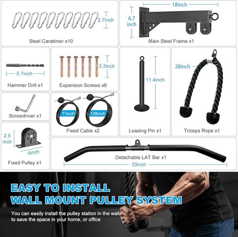 Wall Mounted Pulley System, Low Cable Machine Pulley System for LAT Pulldown, Biceps Curl Home Gym Equipment with Fitness Pull Down Bar, Tricep Rope in Saudi Arabia
