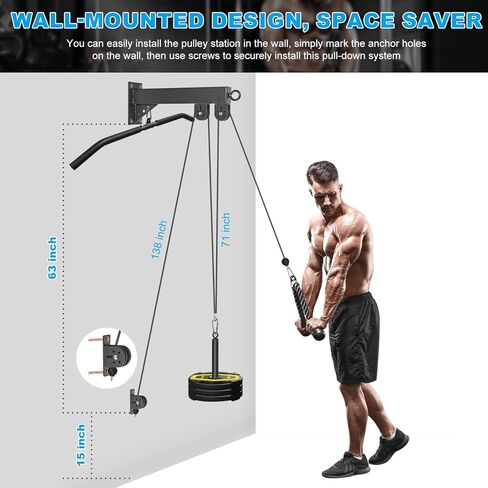 Wall Mounted Pulley System, Low Cable Machine Pulley System for LAT Pulldown, Biceps Curl Home Gym Equipment with Fitness Pull Down Bar, Tricep Rope in Saudi Arabia