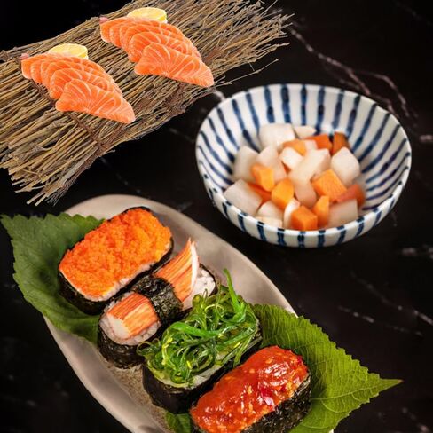 4 Pcs Japanese Sushi Sashimi Decorative Fence, Natural Bamboo Woven Background for Restaurant Serving Tray Decor, Zen Style Platter Ornament for Food Presentation in Saudi Arabia