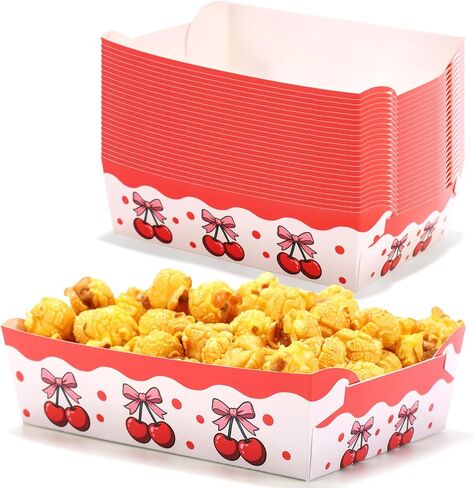 24pcs Cherry Food Trays, Kraft Paper Cherry Serving Tray Fruit Theme Party Supplies Birthday Paper Food Holder Trays for Birthday Decorations in Saudi Arabia