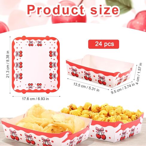 24pcs Cherry Food Trays, Kraft Paper Cherry Serving Tray Fruit Theme Party Supplies Birthday Paper Food Holder Trays for Birthday Decorations in Saudi Arabia