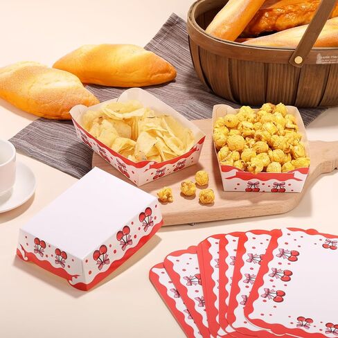 24pcs Cherry Food Trays, Kraft Paper Cherry Serving Tray Fruit Theme Party Supplies Birthday Paper Food Holder Trays for Birthday Decorations in Saudi Arabia