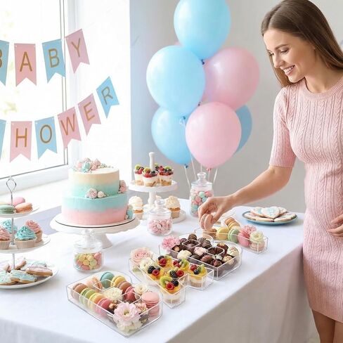 صواني تشاركوتيري من الأكريليك الشفاف مقاس 10 بوصات (4 قطع) - صناديق عرض طعام قابلة لإعادة الاستخدام وقابلة للتعبئة لاستحمام الأطفال وكشف الجنس وطاولات الحلوى in Kuwait