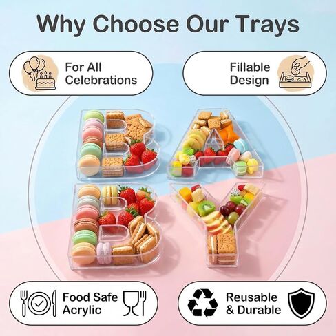 صواني تشاركوتيري من الأكريليك الشفاف مقاس 10 بوصات (4 قطع) - صناديق عرض طعام قابلة لإعادة الاستخدام وقابلة للتعبئة لاستحمام الأطفال وكشف الجنس وطاولات الحلوى in Kuwait