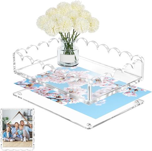 Acrylic Trays for Display, Acrylic Tray with Insert, Customizable Photo Display Tray for Home Decor Office Desk Organizer Needlepoint Napkin Frame Display Messages Gift Women 7.9" x 5.9" x 1.8" in Kuwait