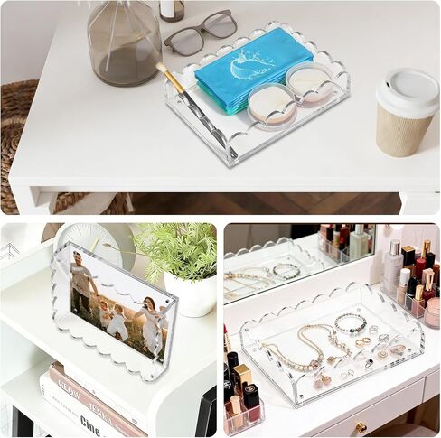 Acrylic Trays for Display, Acrylic Tray with Insert, Customizable Photo Display Tray for Home Decor Office Desk Organizer Needlepoint Napkin Frame Display Messages Gift Women 7.9" x 5.9" x 1.8" in Kuwait