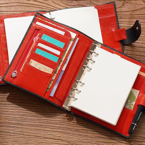 ZYZTFO A6 Loose Leaf Notebook, Genuine Leather Lychee Pattern, 100 Sheets, 6-Ring Binding, Classic Style, 5.9x7.2 Inches in Saudi Arabia