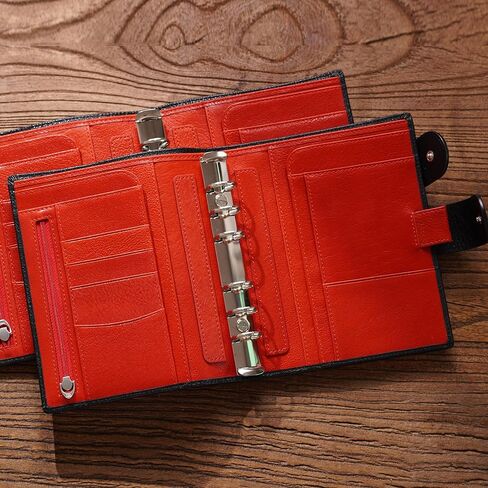 ZYZTFO A6 Loose Leaf Notebook, Genuine Leather Lychee Pattern, 100 Sheets, 6-Ring Binding, Classic Style, 5.9x7.2 Inches in Saudi Arabia