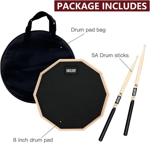 8 Inch Silent Drum Pad, Dumb Drum Beginner Rubber Practice Pad, with 5A Drum Sticks and Practice Pad Bag (8"-Black) in Saudi Arabia