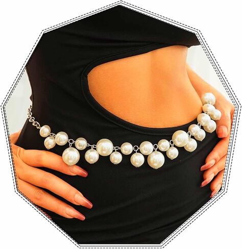 Cosydays Big Pearl Chain Belt Silver Weist Chain for Dress Fashion Body Jewelry Association for Women in Saudi Arabia