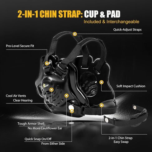 Wrestling Headgear BJJ Ear Guard for Youth & Adult – 2-in-1 Interchangeable Chin Cup & Pad - Includes Ventilated Mesh Gear Bag in Saudi Arabia