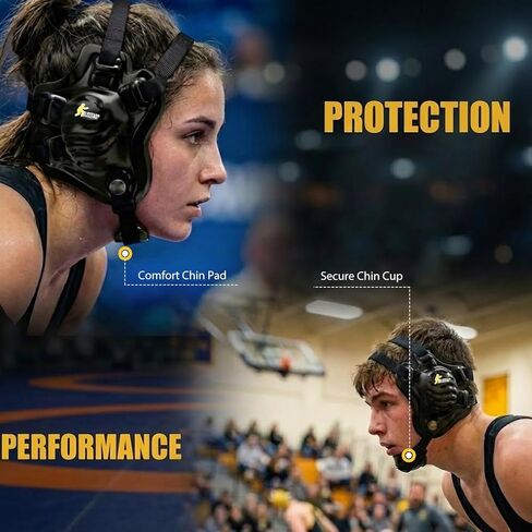 Wrestling Headgear BJJ Ear Guard for Youth & Adult – 2-in-1 Interchangeable Chin Cup & Pad - Includes Ventilated Mesh Gear Bag in Saudi Arabia