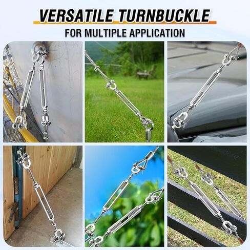 وصلة ربط المقطورة 3/8 M10 304 من الفولاذ المقاوم للصدأ، حد تحميل العمل 3200 رطل، شدادات الفك والفك للكابلات، شداد حبل الأسلاك، وصلة ربط المقطورة لشراع الظل، حبل شد للساح (عبوة من قطعتين) in Kuwait