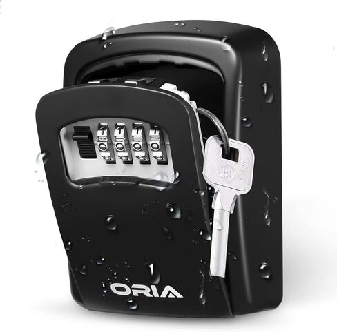 ORIA Key Storage Lock Box, Key Lock Box for Outside, 4 Digit Combination Lock Box for House Keys, Wall Mounted Lock Box Key Hider, Re-settable Code, 5 Key Capacity, 4.7 inch, Silver, No Shackle in Kuwait