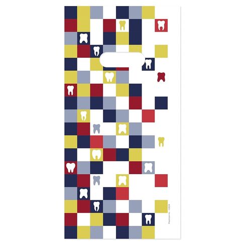 Practicon Fading Tooth Blocks 6" x 12" Dental Giveaway Bag, Dental Hygiene Patient Care Goodie Bag, Dentist Office Plastic Gift Bags, 100 Pack in Kuwait