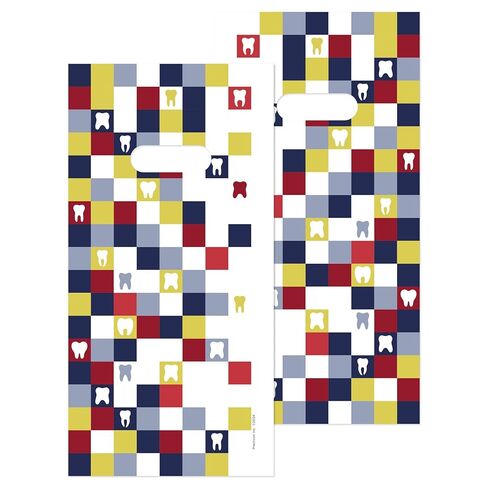 Practicon Fading Tooth Blocks 6" x 12" Dental Giveaway Bag, Dental Hygiene Patient Care Goodie Bag, Dentist Office Plastic Gift Bags, 100 Pack in Kuwait