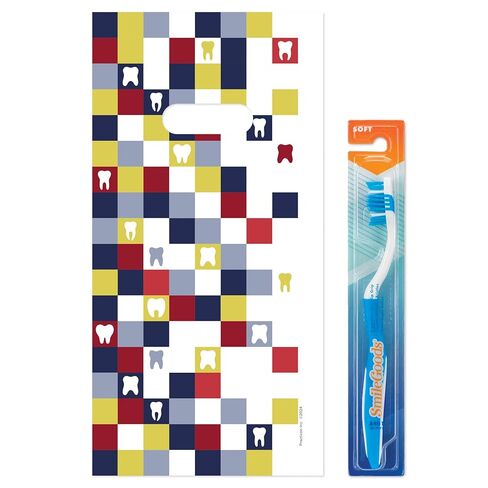 Practicon Fading Tooth Blocks 6" x 12" Dental Giveaway Bag, Dental Hygiene Patient Care Goodie Bag, Dentist Office Plastic Gift Bags, 100 Pack in Kuwait