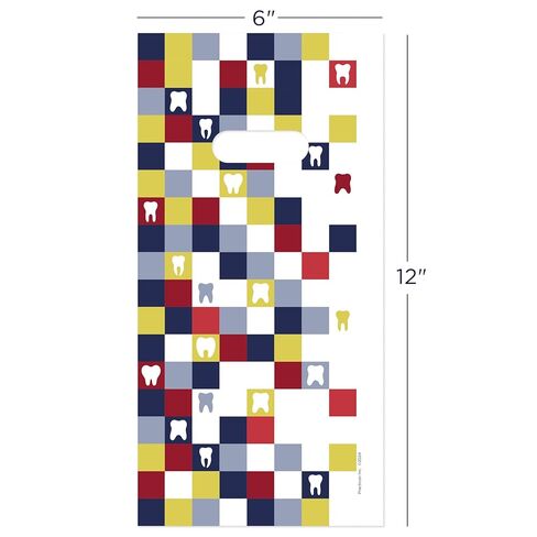 Practicon Fading Tooth Blocks 6" x 12" Dental Giveaway Bag, Dental Hygiene Patient Care Goodie Bag, Dentist Office Plastic Gift Bags, 100 Pack in Kuwait