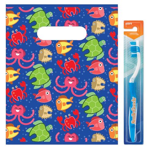حقيبة هدايا الأسنان من Practicon Molar Ocean Friends مقاس 8 × 10 بوصة، حقيبة هدايا للعناية بصحة الأسنان للمرضى، أكياس هدايا بلاستيكية لمكتب طبيب الأسنان، 100 عبوة in Saudi Arabia