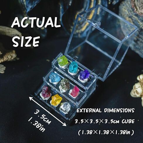 9 Rare Natural Gemstone Collection Gift Box-Peridot, Apatite & 7 Exquisite Minerals-Square Acrylic Tiered Display Case - Ideal Birthday & Christmas Gifts for Mineral Enthusiasts,Geography Enthusiast in Kuwait