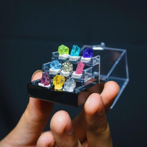 9 Rare Natural Gemstone Collection Gift Box-Peridot, Apatite & 7 Exquisite Minerals-Square Acrylic Tiered Display Case - Ideal Birthday & Christmas Gifts for Mineral Enthusiasts,Geography Enthusiast in Kuwait