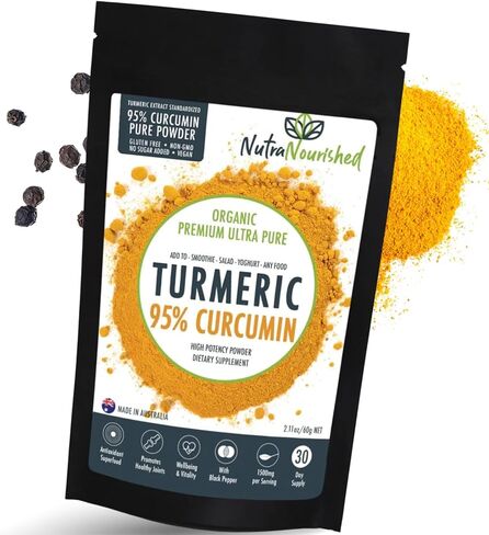 Organic Turmeric 95% Curcumin Powder – 1500mg Extract with Black Pepper – Non-GMO, Vegan, Gluten-Free, Natural Supplement – 120g in Saudi Arabia
