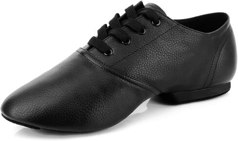 حذاء رقص الجاز بأربطة للنساء والفتيات، حذاء رقص الجاز بنعل مقسوم للنساء من الجنسين والبالغين باللون الأسود in Kuwait