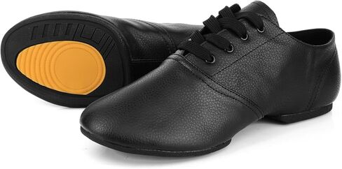 حذاء رقص الجاز بأربطة للنساء والفتيات، حذاء رقص الجاز بنعل مقسوم للنساء من الجنسين والبالغين باللون الأسود in Kuwait