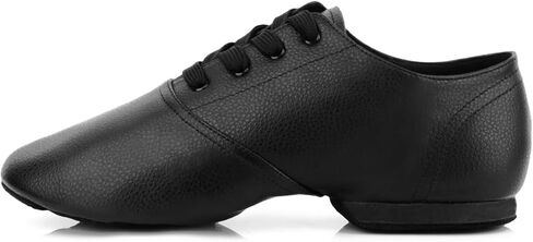 حذاء رقص الجاز بأربطة للنساء والفتيات، حذاء رقص الجاز بنعل مقسوم للنساء من الجنسين والبالغين باللون الأسود in Kuwait