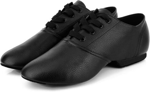 حذاء رقص الجاز بأربطة للنساء والفتيات، حذاء رقص الجاز بنعل مقسوم للنساء من الجنسين والبالغين باللون الأسود in Kuwait