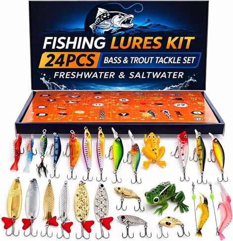 Fishing Lures Kit for Freshwater and Saltwater, Ideal Gifts of Fishing Gear Set for Fishing Lovers Both Kids & Adults in Kuwait